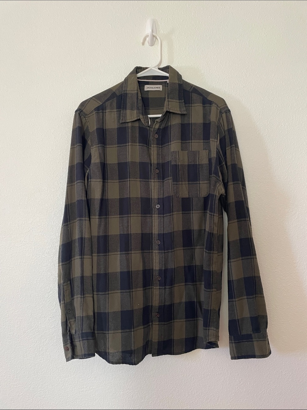 JACK & JONES Plaid Button Down in Black & Brown Size Large Like New